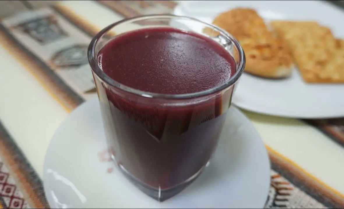 Api morado is a typical beverage from the Andean region (Peru, Bolivia, Argentina) made with purple corn.