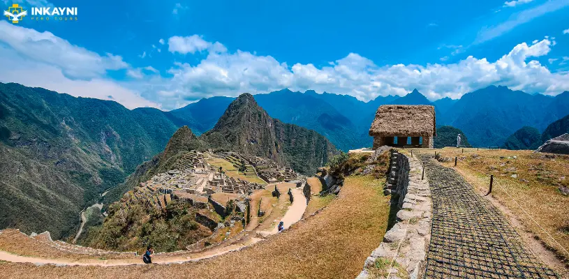 Panoramic view of Machu Picchu from a high section of the circuit