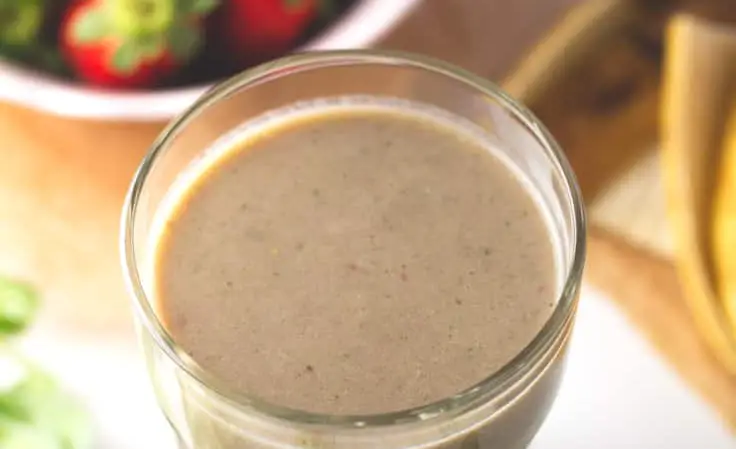 Banana, strawberry, and mango smoothie.