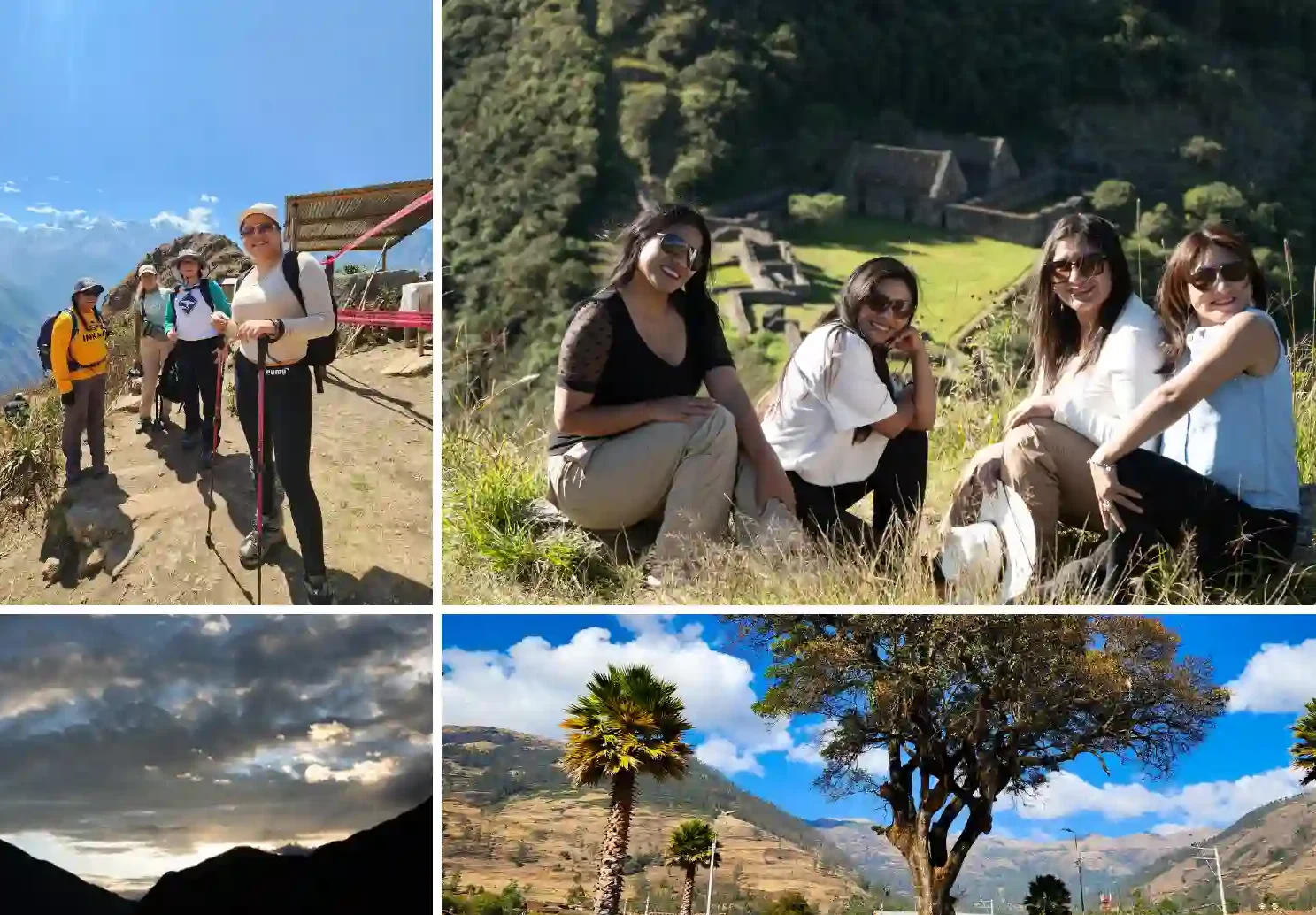 viajeros disfrutando del choquequirao trek y sus paisajes.