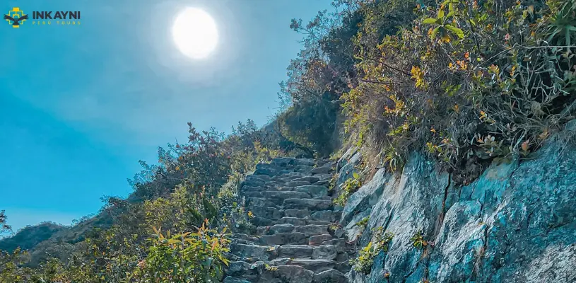 Stone staircases on the path toward Machu Picchu Mountain, Peru