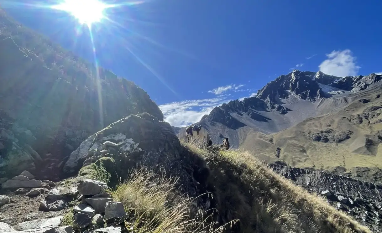 Hiking to Salkantay on a sunny day.