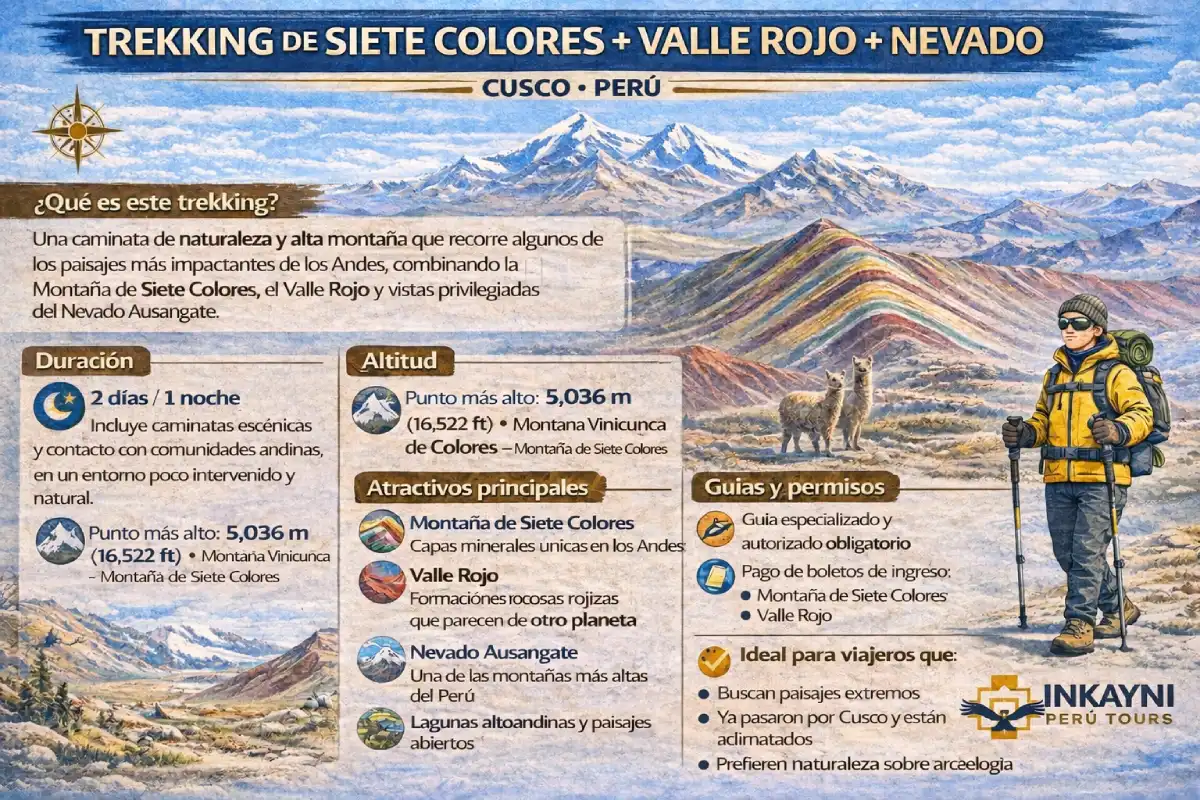 Infografía de trekking de 2 días con Vinicunca y Ausangate