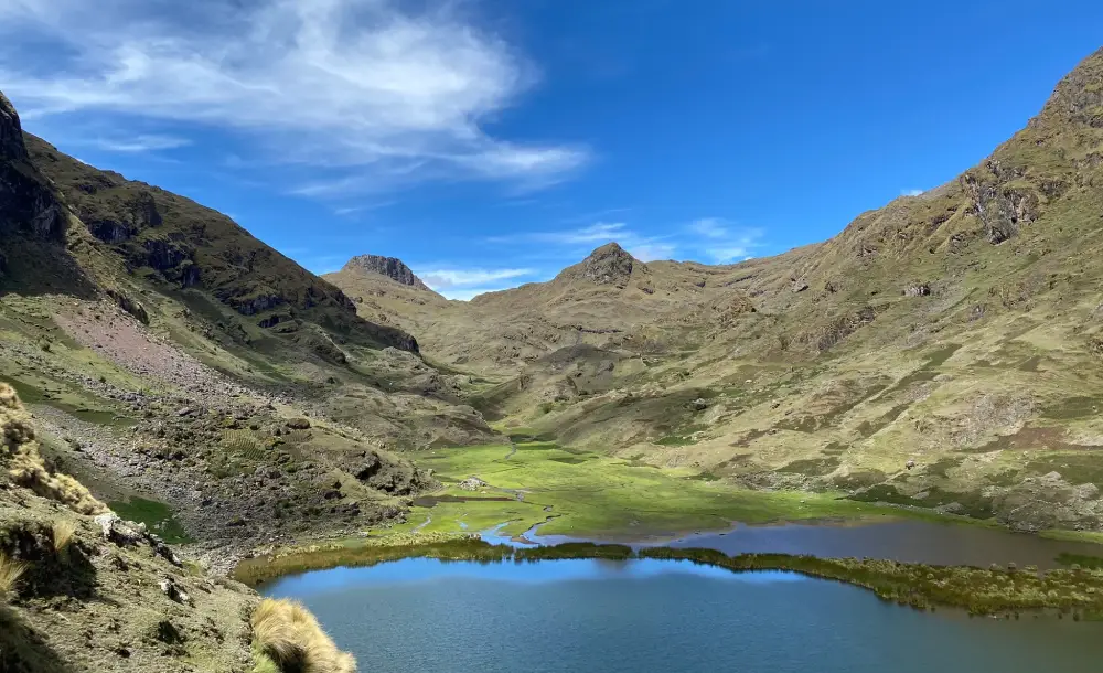 Pisac lakes. Kinsa Cocha Lagoon, calm waters on a sunny day