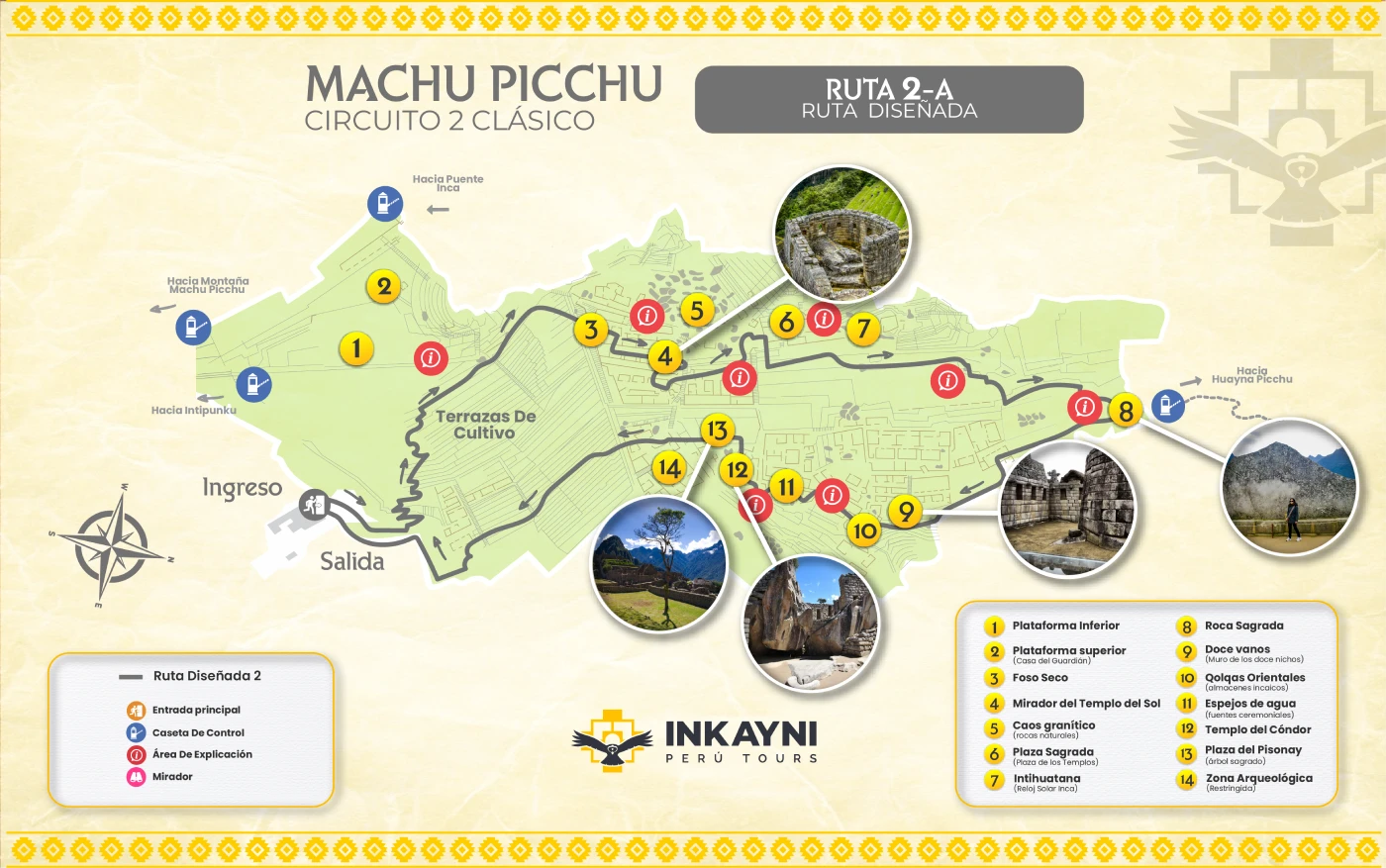 Mapa de la Ruta 2-A del Circuito 2 de Machu Picchu por la Ruta Diseñada