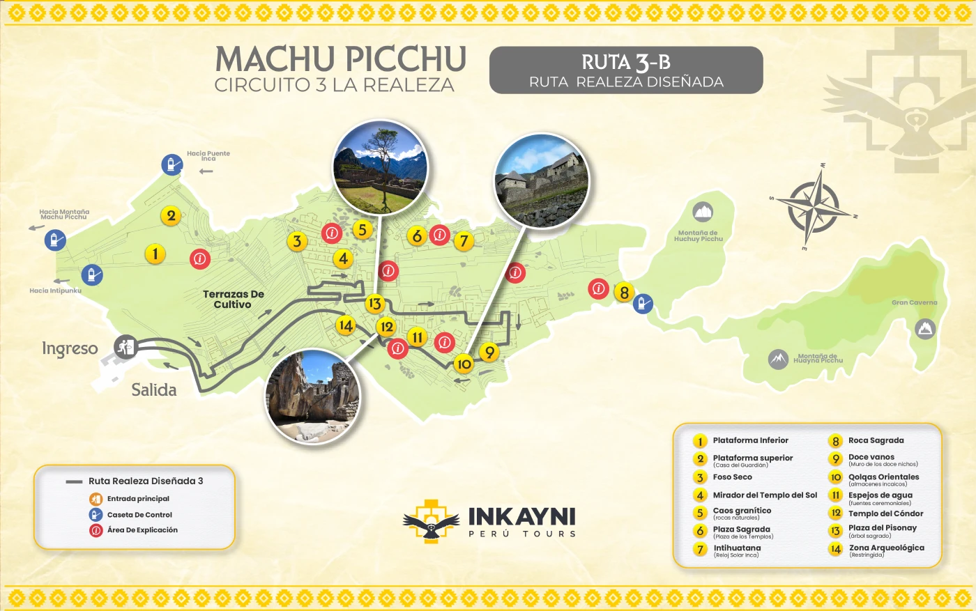 Mapa de la Ruta 3-B del Circuito 3 de Machu Picchu por la Ruta Realeza Diseñada