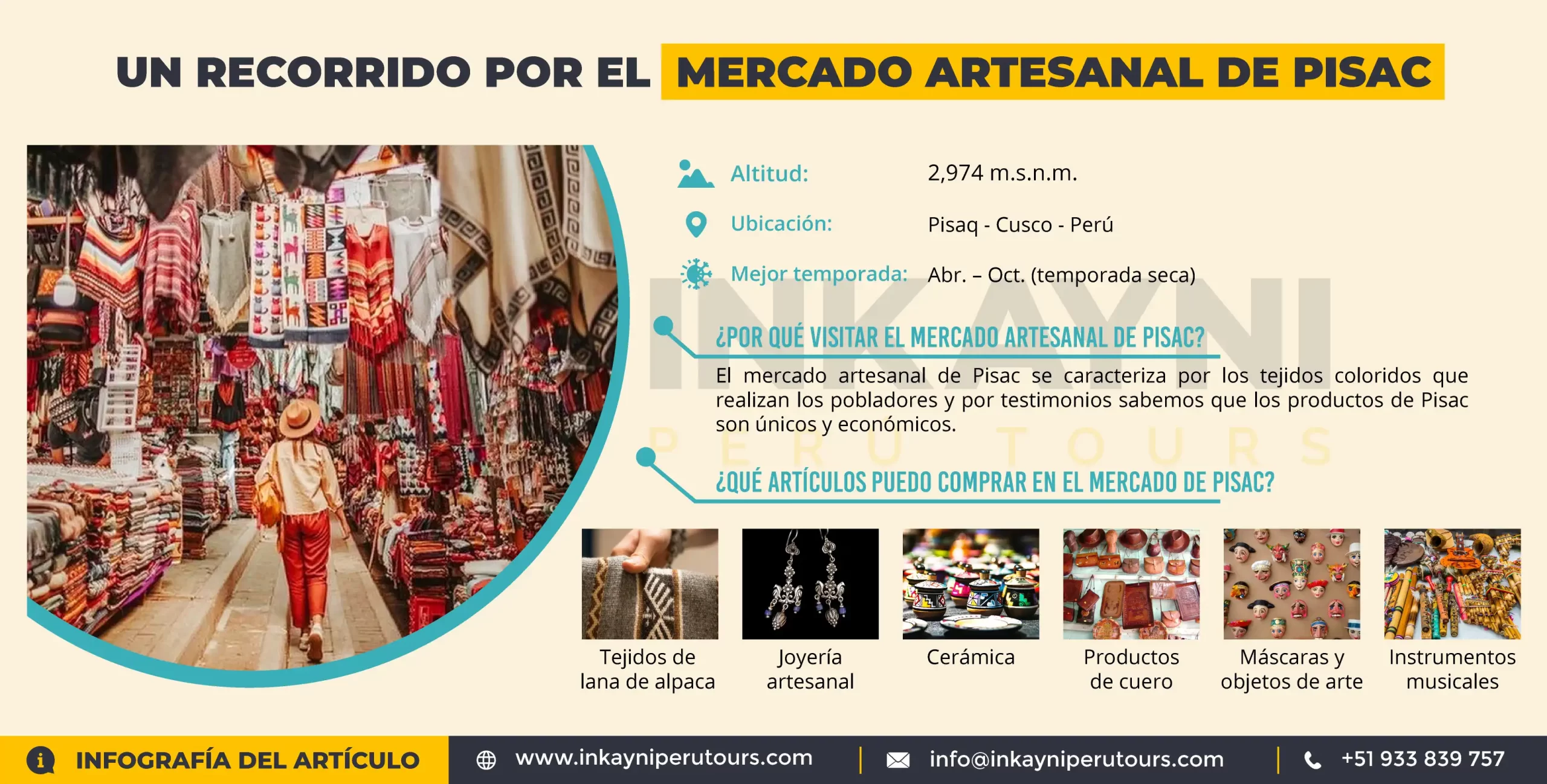 Encuentra tesoros únicos en el Mercado Artesanal de Pisac / Infografías Inkayni Peru Tours.