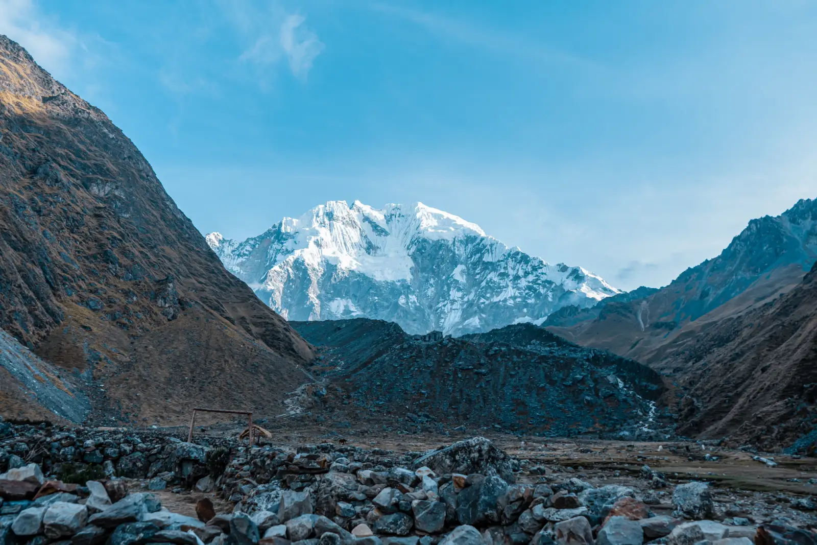 Glaciated mountain landscape seen from the upper valley section of the Salkantay Trek route.
