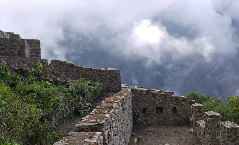 Stone corner and walls inside Choquequirao archaeological site in the Cusco region of Peru