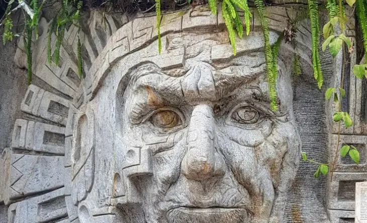 Stone sculpture of Wiracocha in Aguas Calientes