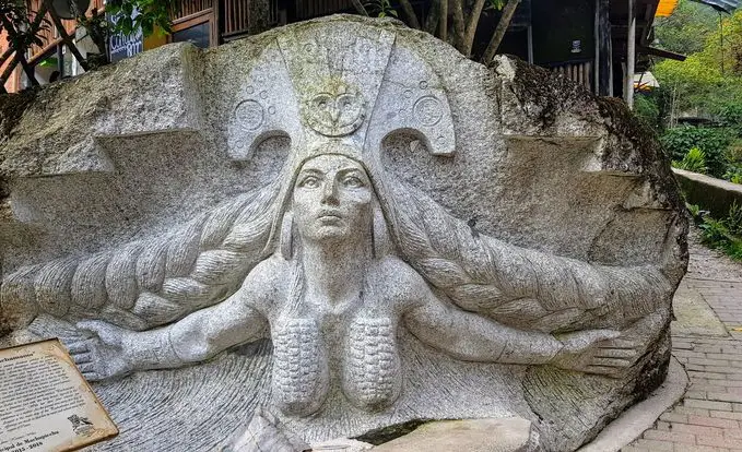 Stone sculpture of the Pachamama Mother Earth in Aguas Calientes