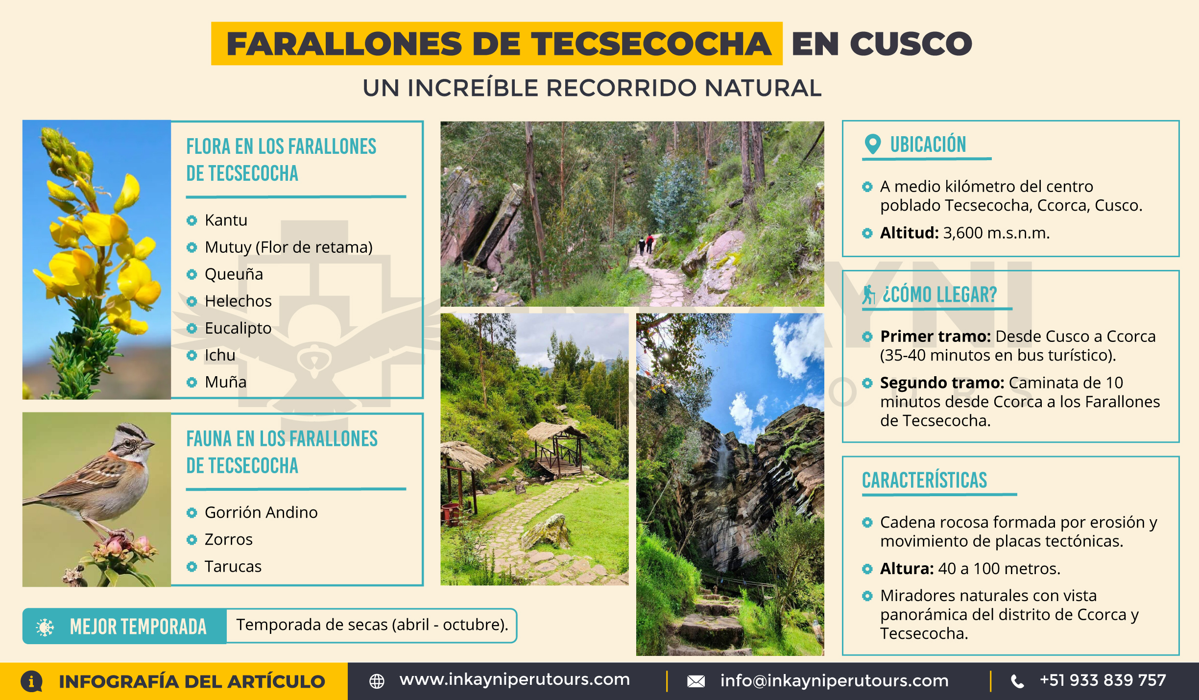 Infografia Inkayni| Farallones de Tecsecocha en Cusco| Un increíble recorrido natural.