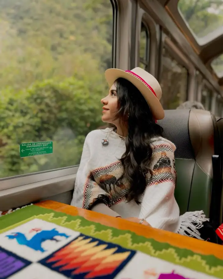 Train heading to Aguas Calientes through the Sacred Valley toward Machu Picchu
