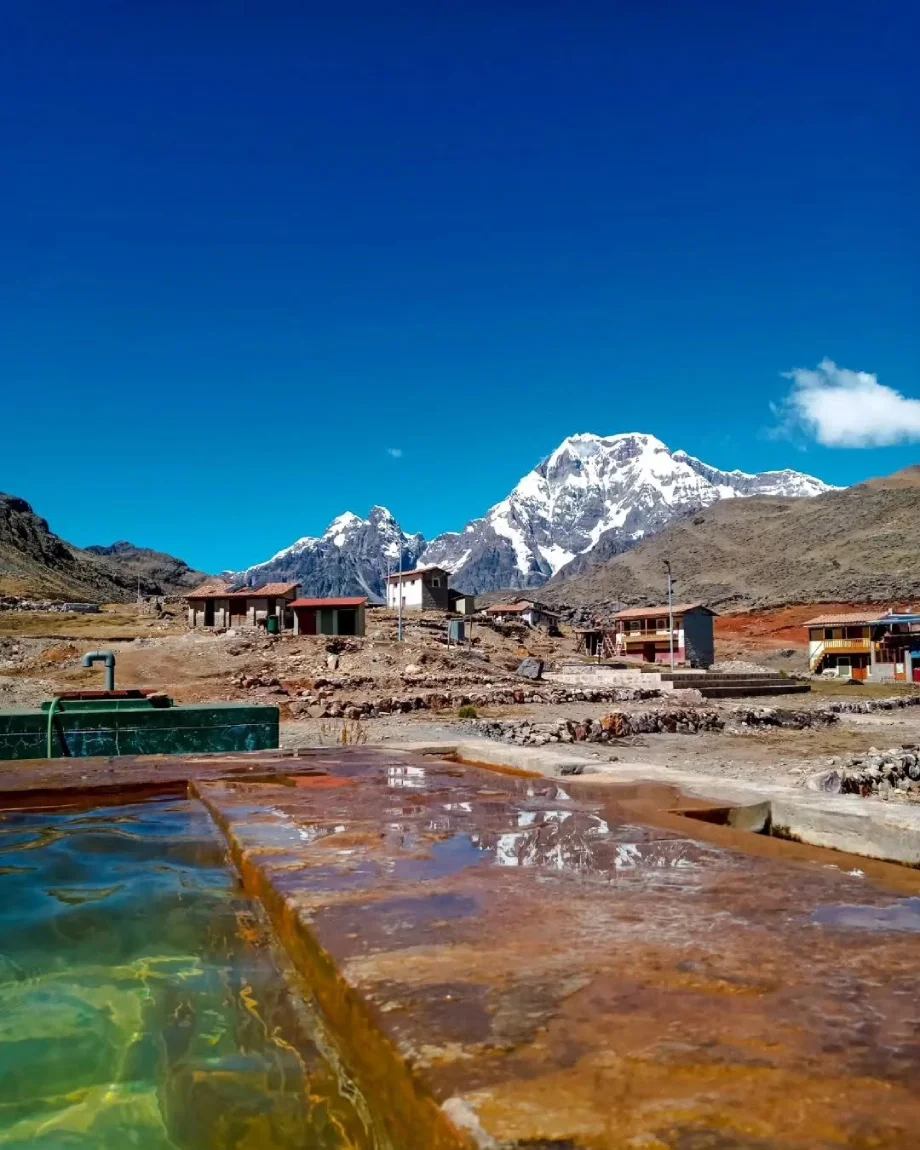 View of the Ausangate glacier from Pacchanta hot springs, Cusco, Peru