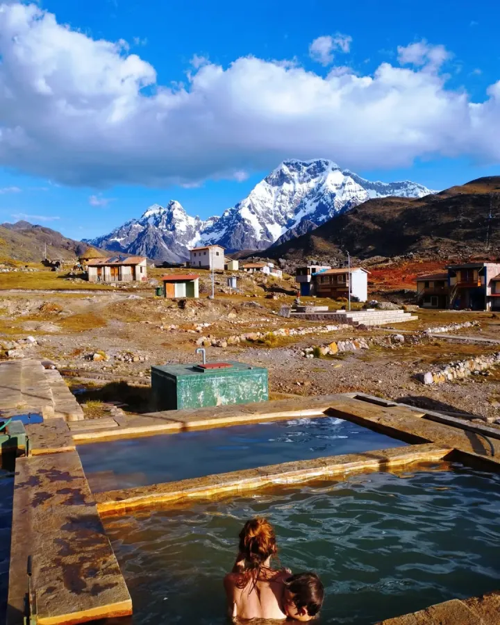 Pacchanta hot springs at the end of the Ausangate Trek circuit, Cusco, Peru
