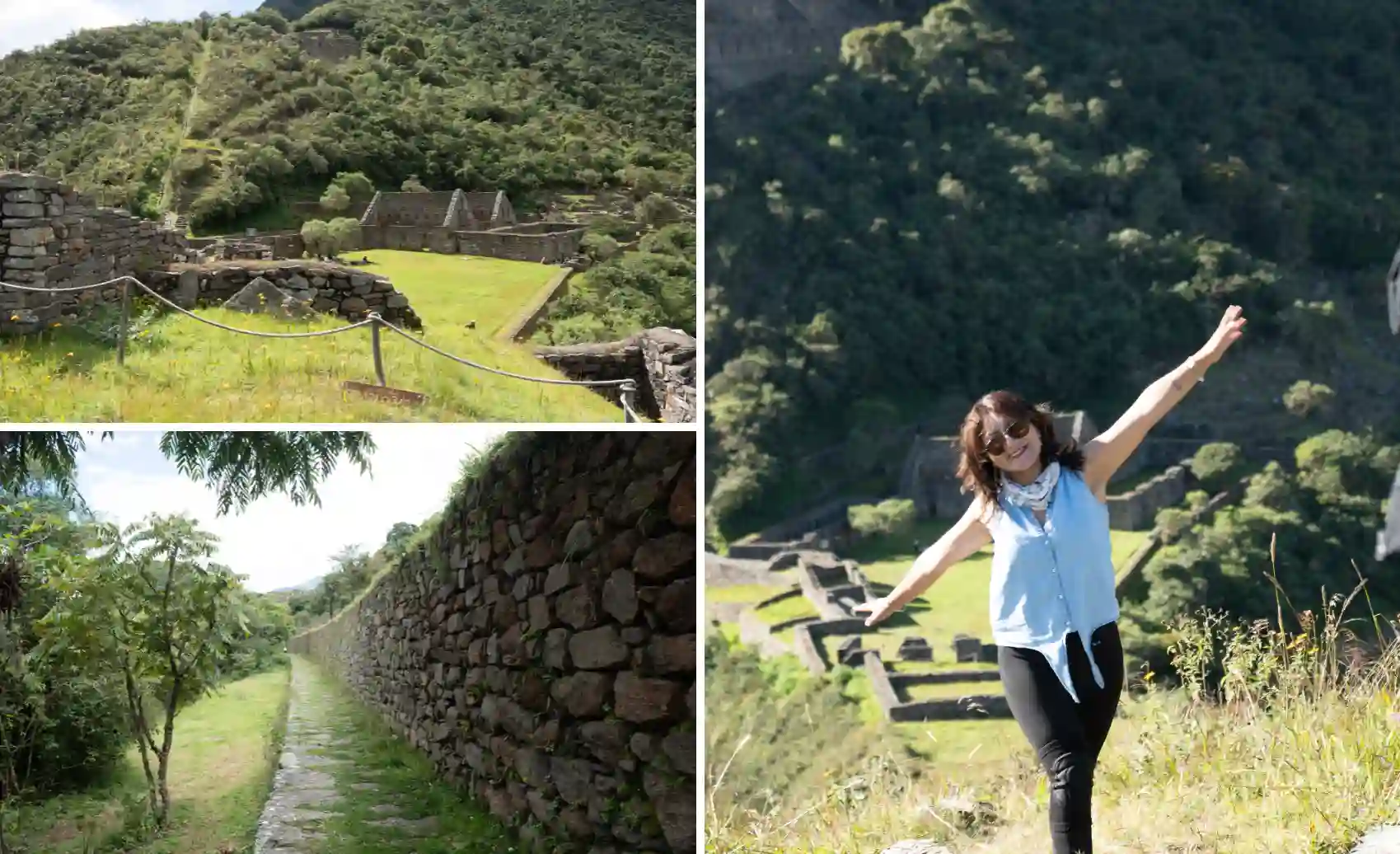 secciones de choquequirao y viajera posando para una fotografía.