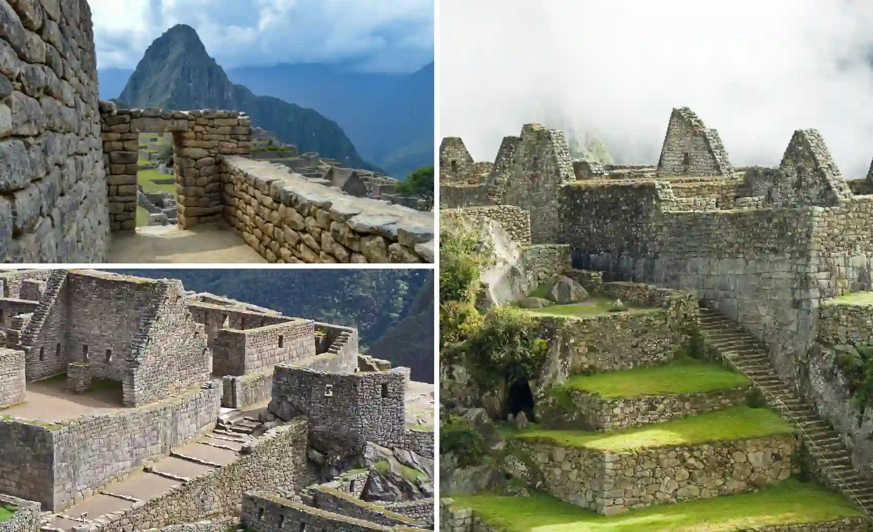 secciones de machu picchu y construcciones inca como andenes y casas.