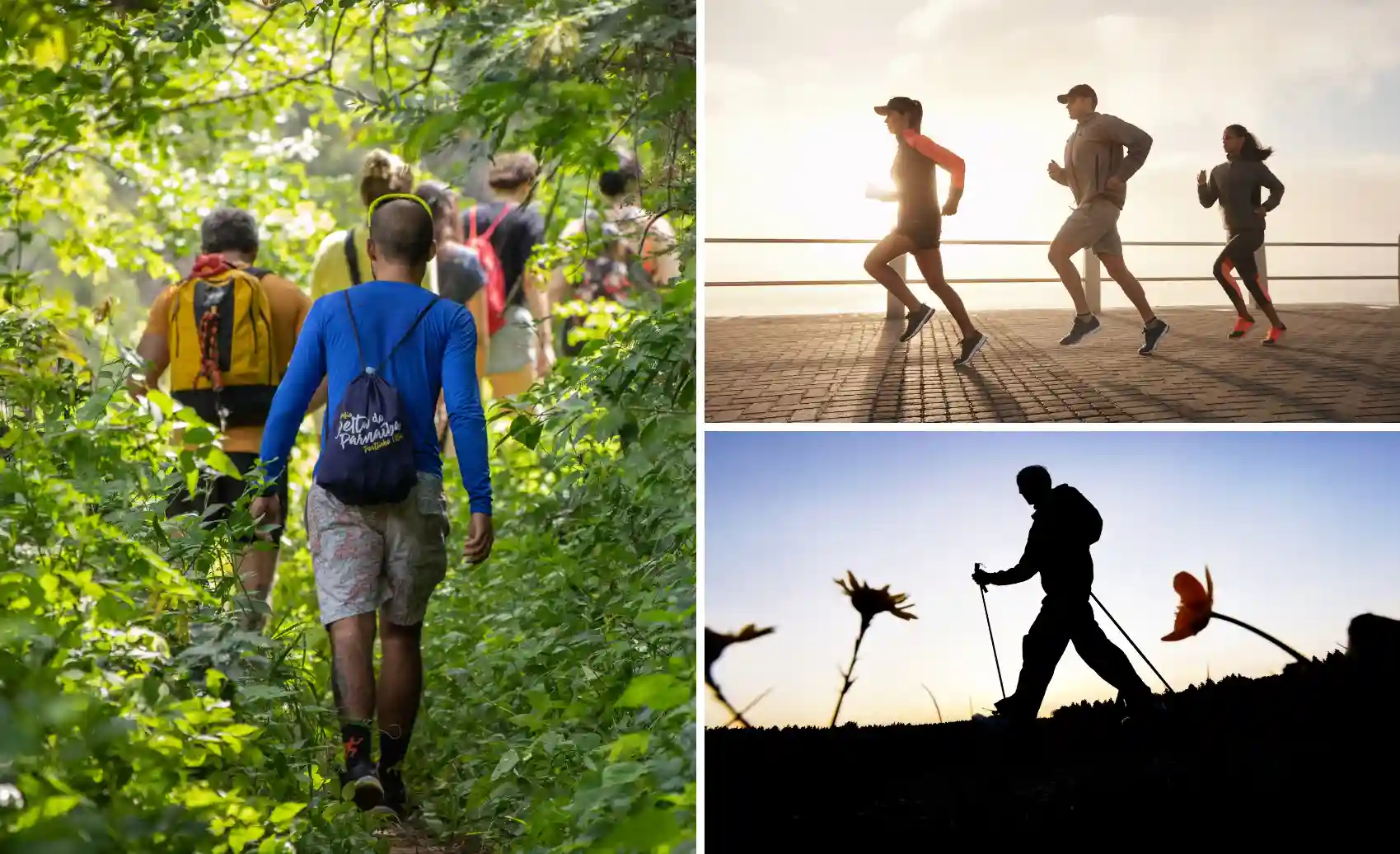 Small group of travelers hiking uphill on a forest trail with daypacks, assessing current fitness level and endurance in preparation for the multi-day Choquequirao trek.