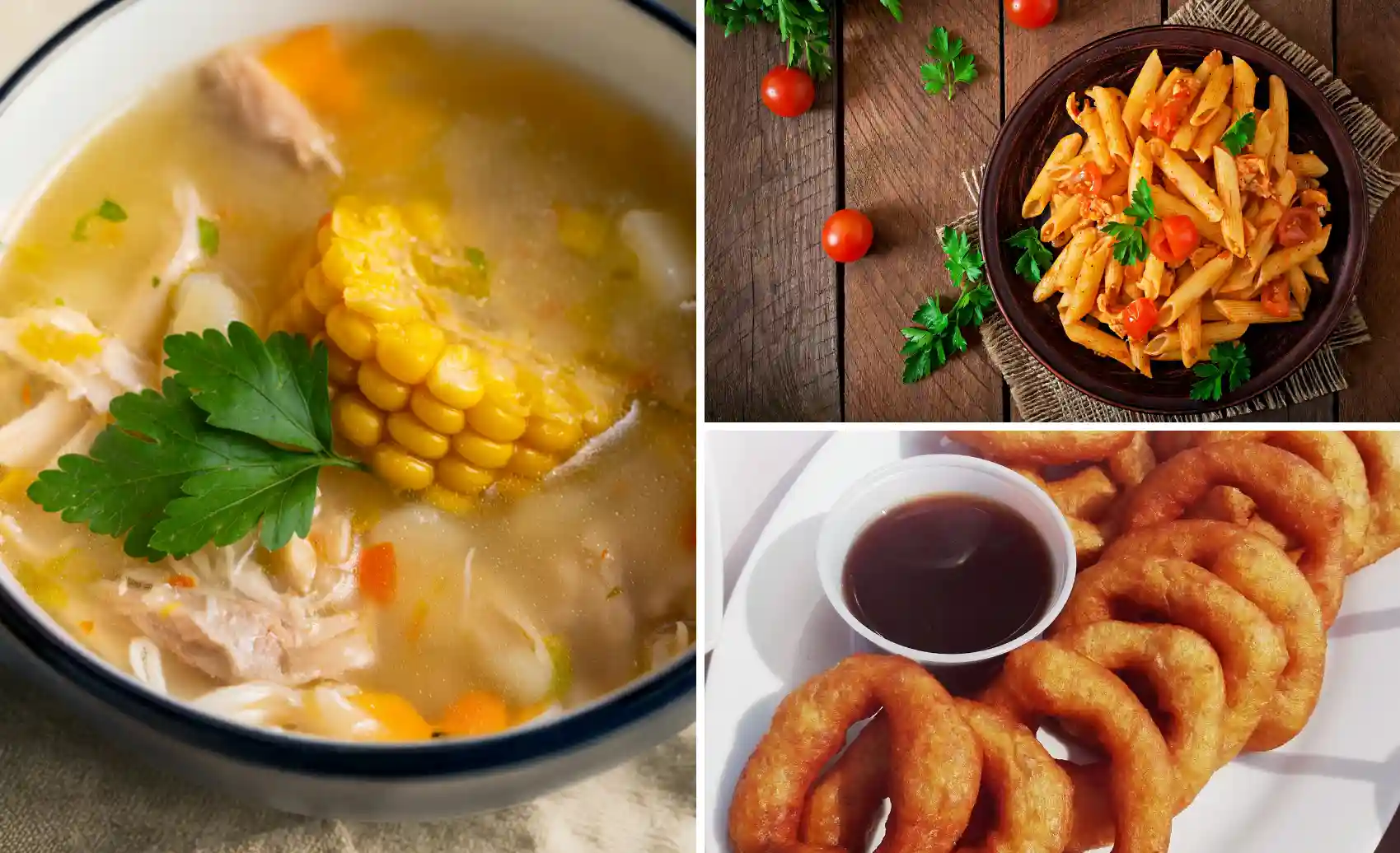 Hot soup, pasta and dessert served for dinner during the Choquequirao Trek