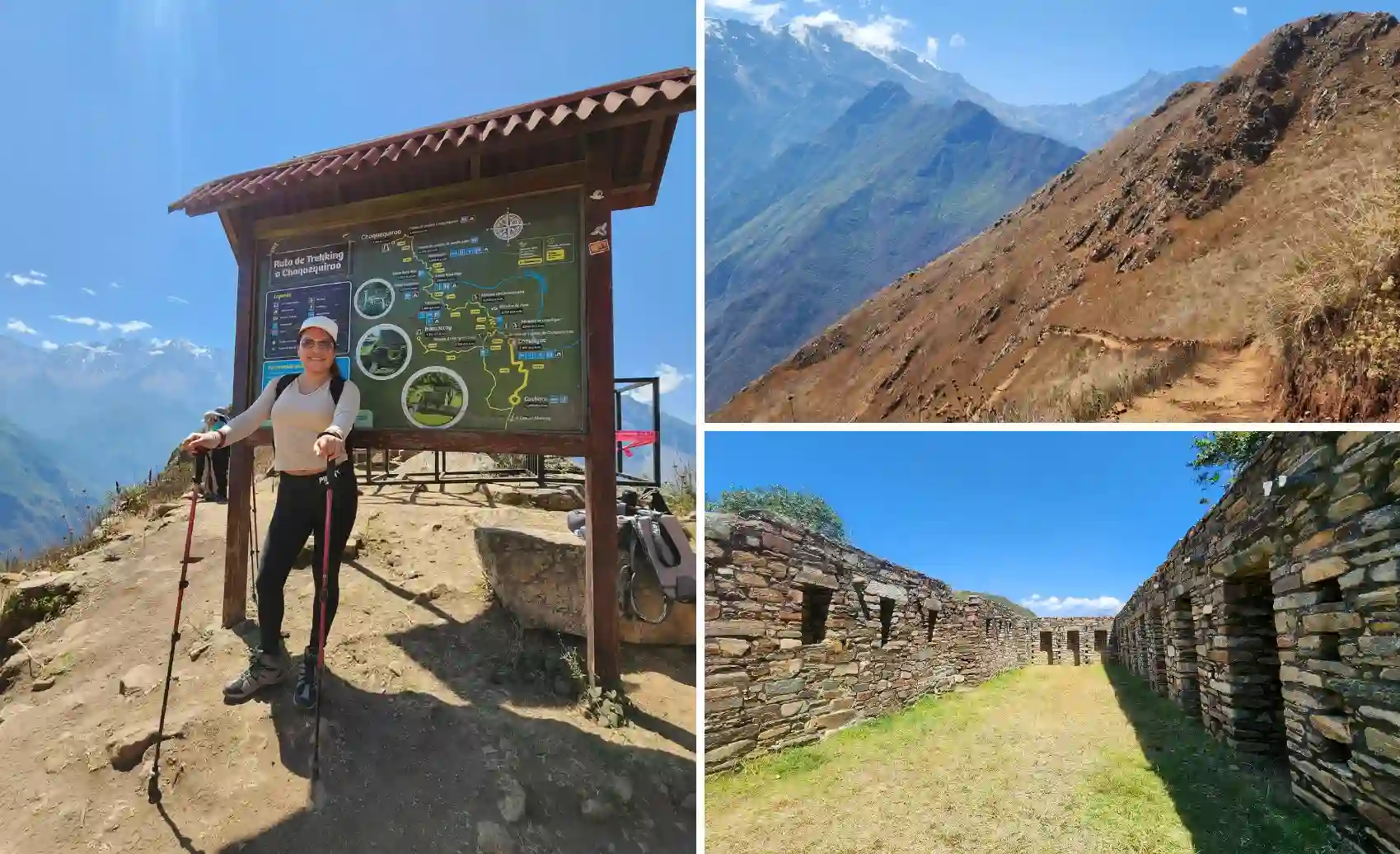 viajera posando en el punto inicial y sendero de la ruta del choquequirao trek.