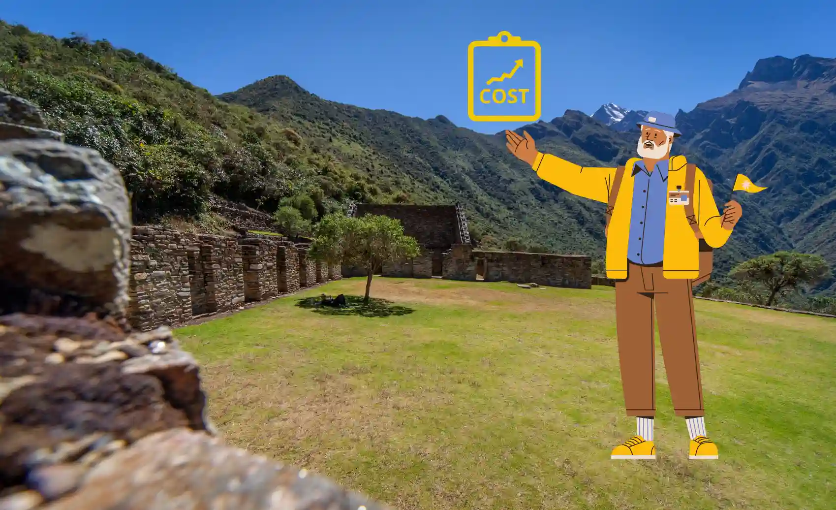 Guía en la plaza principal de Choquequirao.