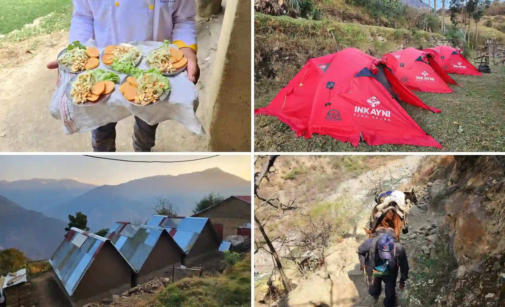 Travelers resting at camp with tents and trekking equipment during the Choquequirao Trek 4 days near Cusco
