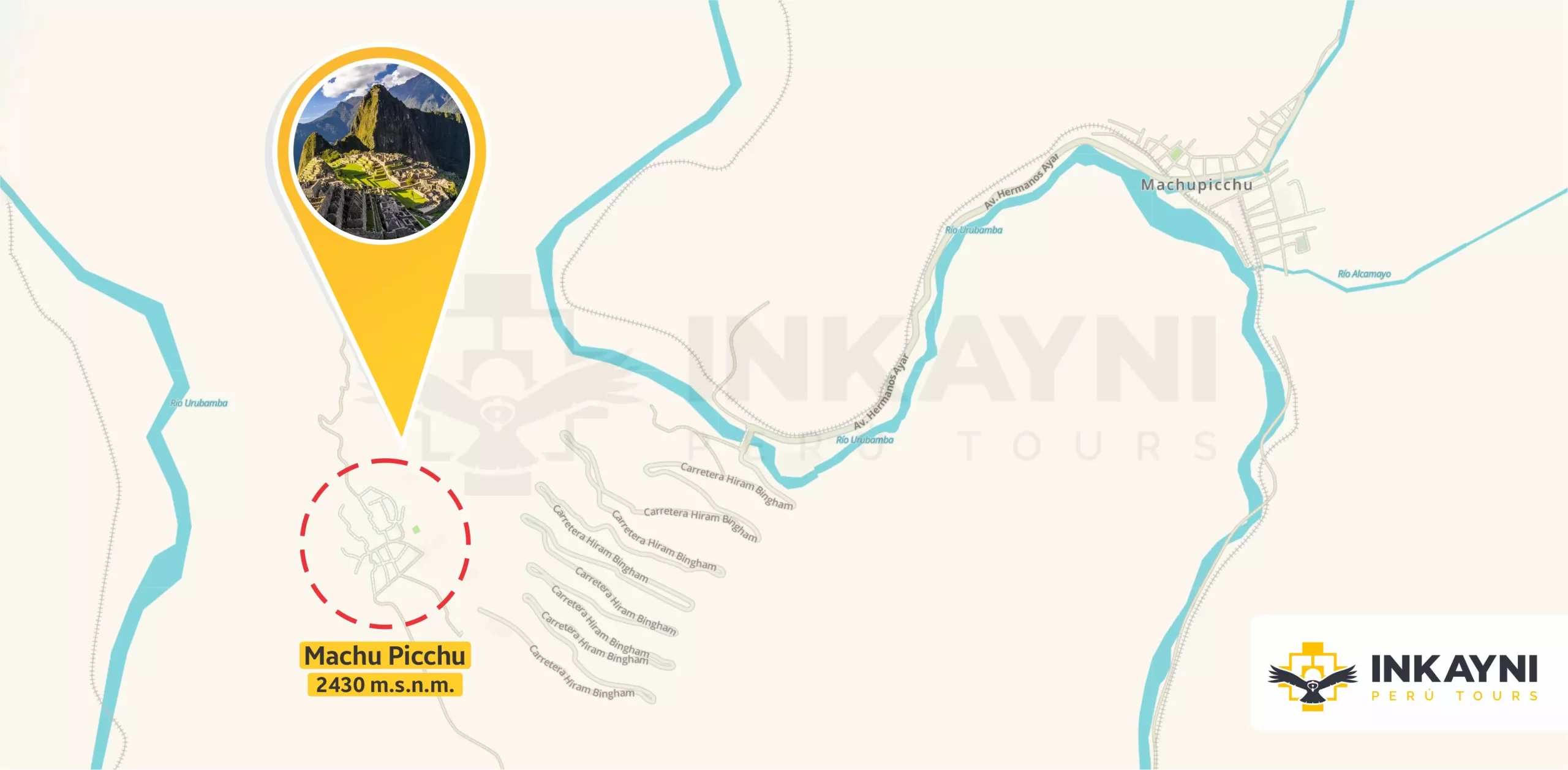 Mapa geográfico de Machu Picchu / Gráfico Inkayni Peru Tours.