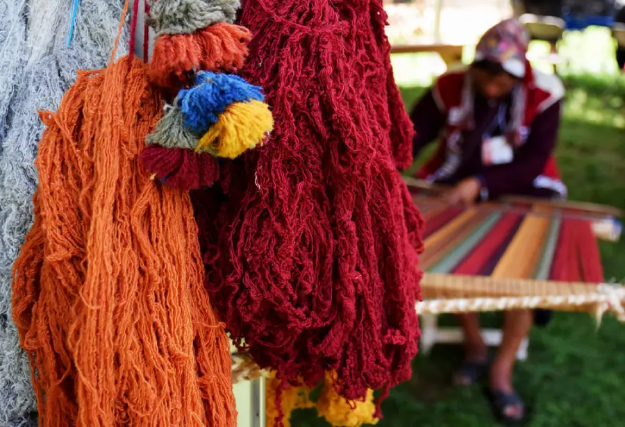 Chinchero textile center near Cusco with handmade Andean fabrics and colors