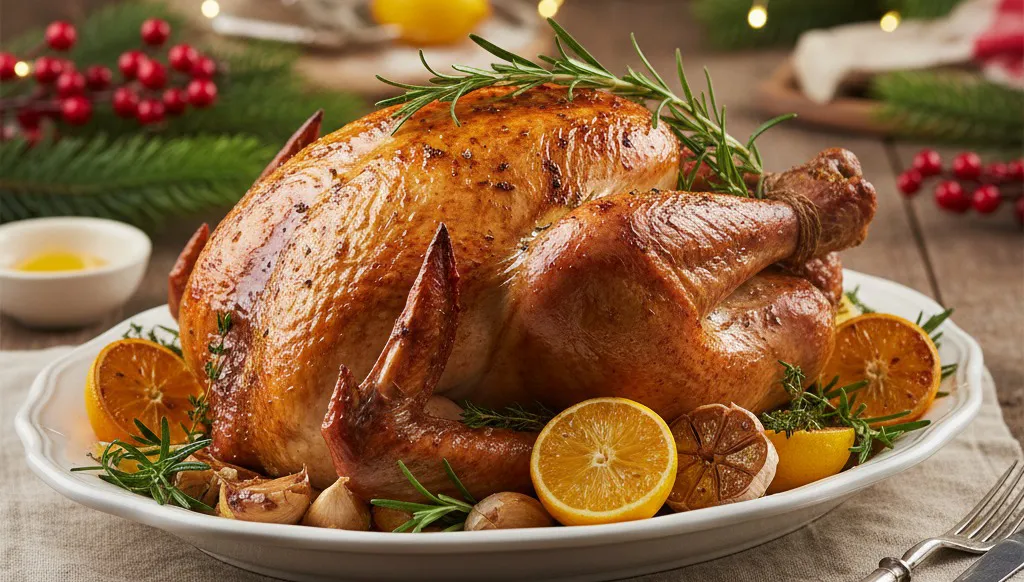 pavo relleno al estilo navideño, tipica cena navideña