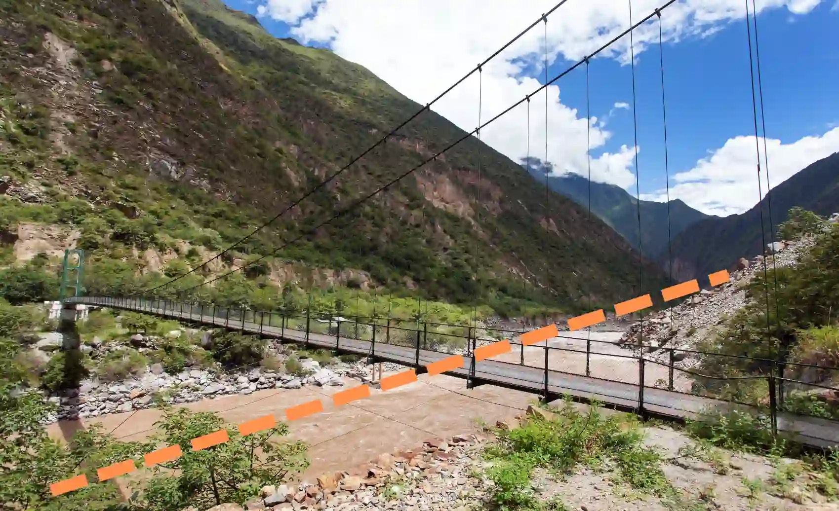 River canyon and bridge area on the route toward Choquequirao in Peru