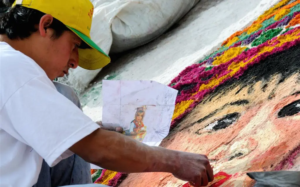 holy week in peru ayacucho artist painting canvas colors procession celebrate