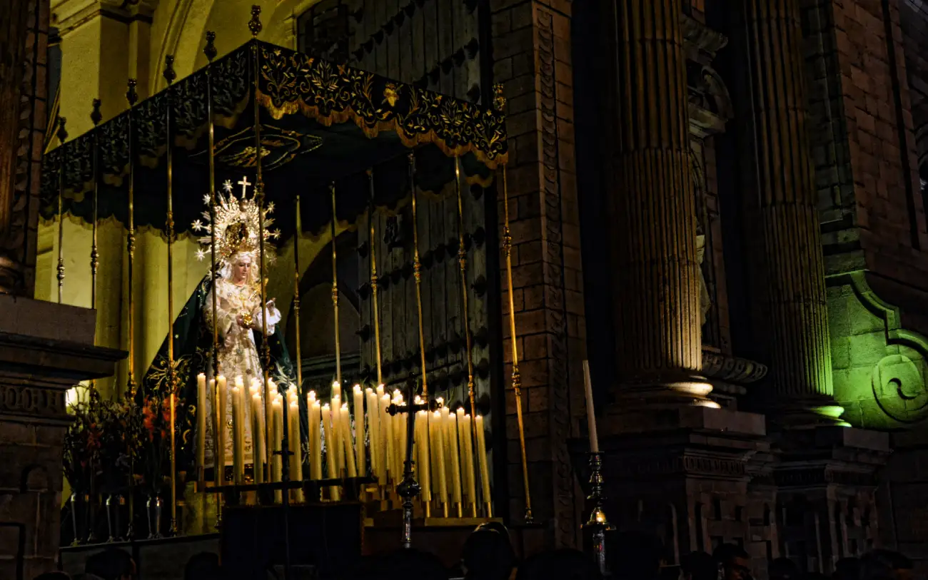 holy week in peru virgin mary procession candles light at night