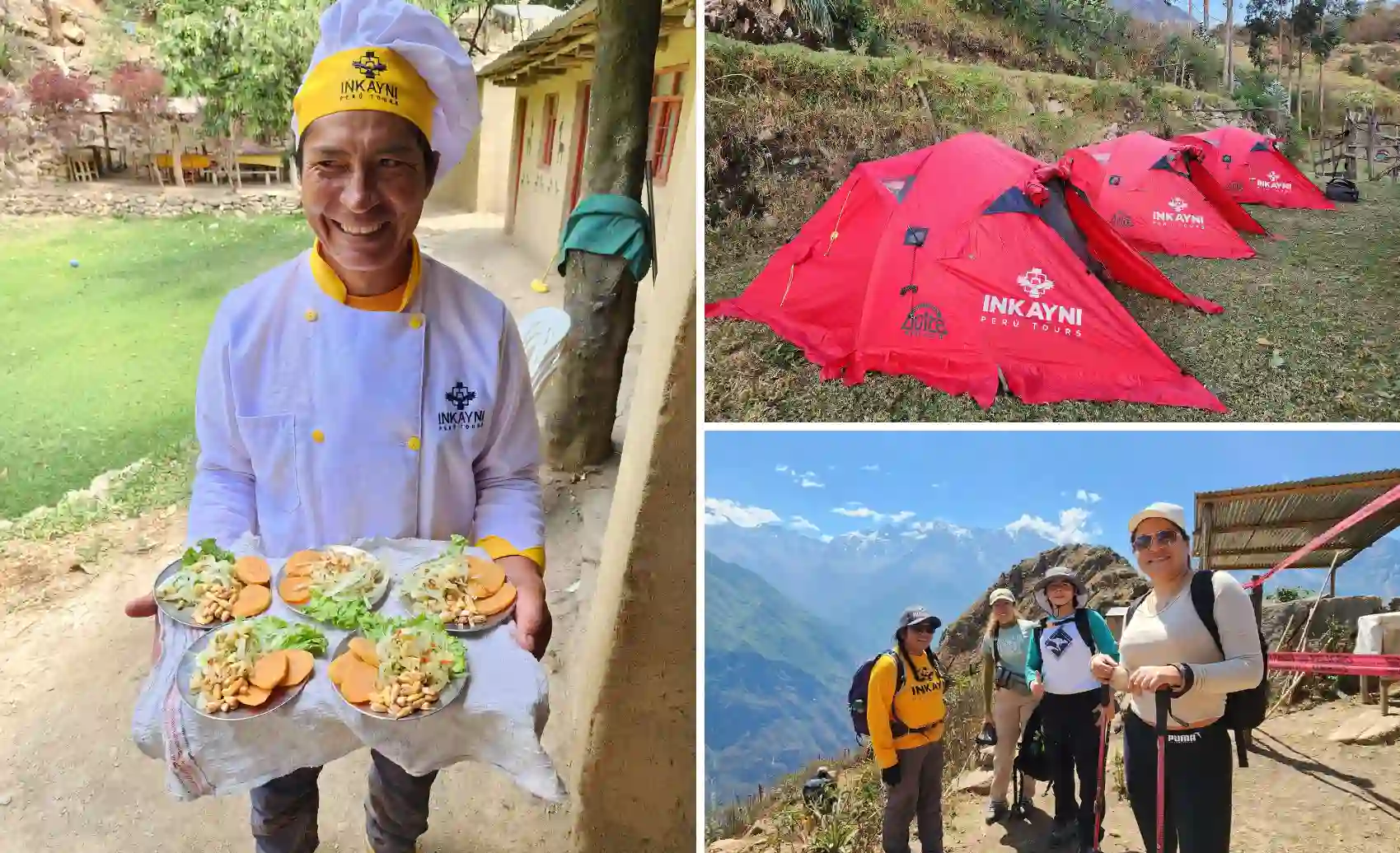 Comfortable Choquequirao Trek campsite with spacious tents, dining area and staff serving hot meals, offering extra comfort compared to independent trekking in Cusco Peru.