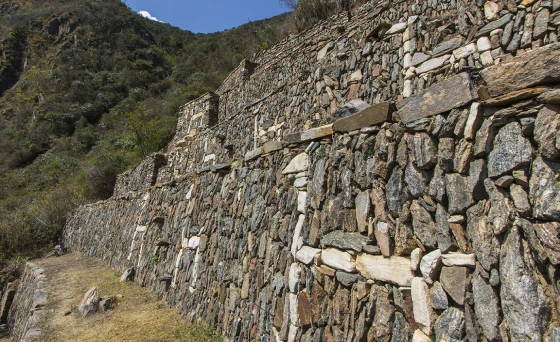 Stone llamas of Choquequirao inlaid into terrace walls near Cusco Peru