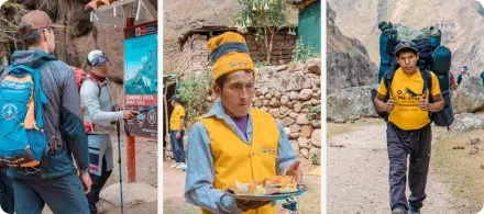 Guides cooks and porters supporting the Inca Trail trek